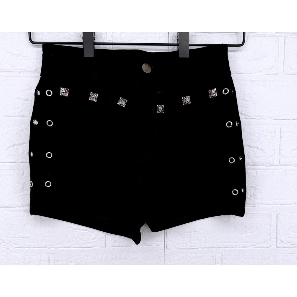 Studded Eyelet Shorts Womens Small Black Gothic Punk Chrome Accents